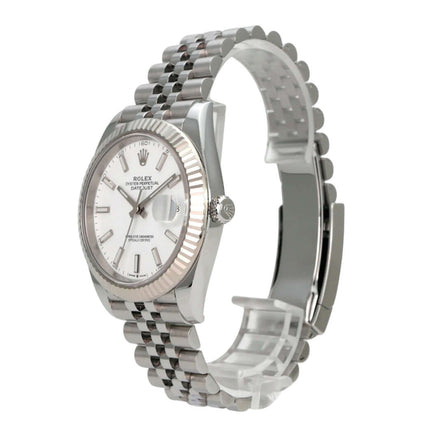 Rolex Datejust 41 Edelstahl Weißgold 126334 Weiß Jubile-Band, weißes Zifferblatt, 18 kt Weißgold-Lünette