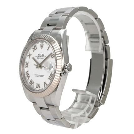 Rolex Datejust 41 Edelstahl Weißgold 126334 Weiß Römisch mit römischen Ziffern und Oyster-Armband