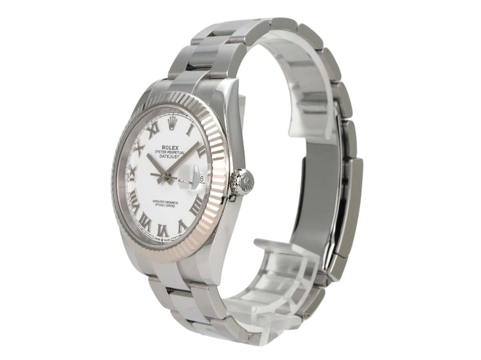Rolex Datejust 41 Edelstahl Weißgold 126334 Weiß Römisch mit römischen Ziffern und Oyster-Armband