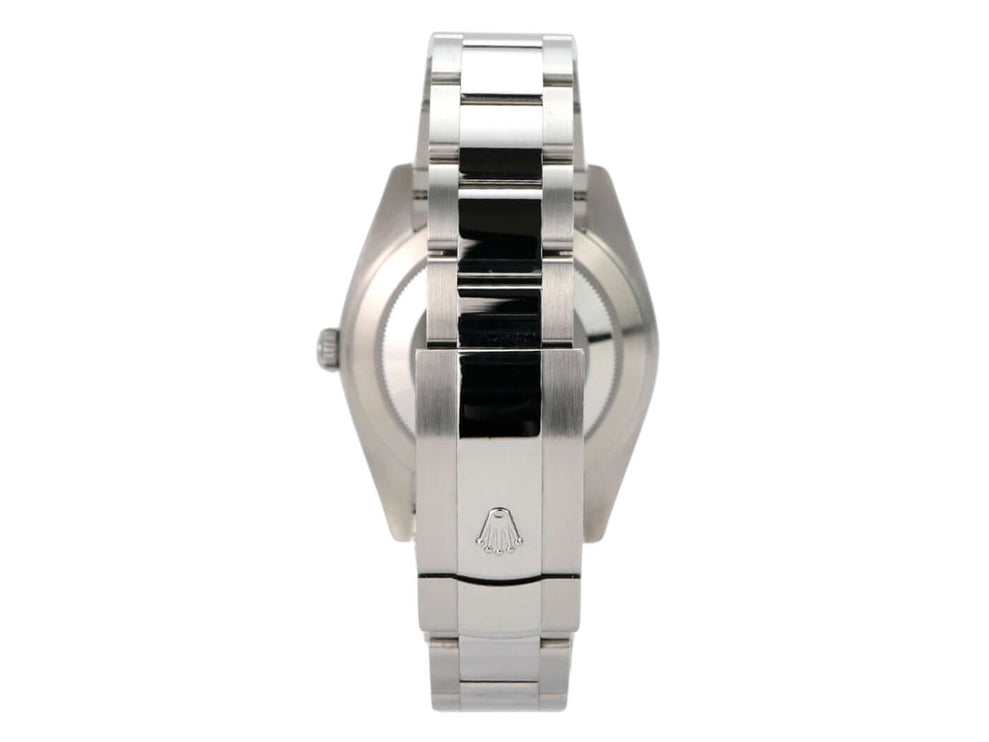 Rolex Datejust 41 Edelstahl Weißgold 126334 Weiß Römisch Rückansicht mit Edelstahl-Oyster-Armband.