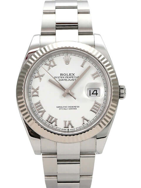 Rolex Datejust 41 Edelstahl Weißgold 126334 Weiß Römisch, weißes Zifferblatt, 41 mm, Oyster-Armband, Datumsanzeige