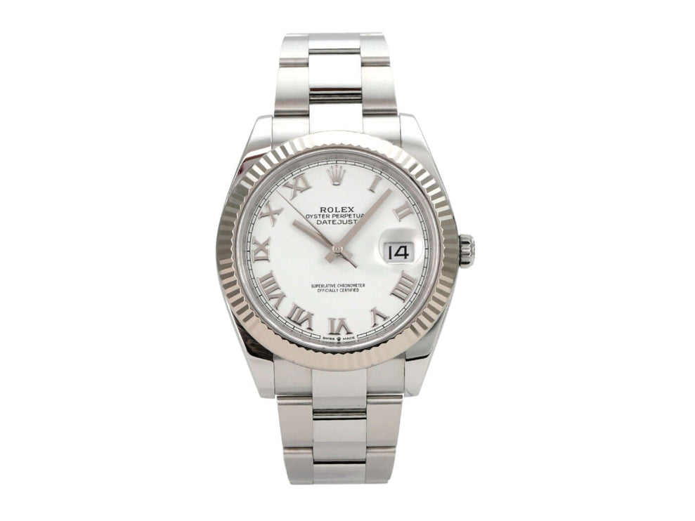 Rolex Datejust 41 Edelstahl Weißgold 126334 Weiß Römisch mit weißem Zifferblatt und Oyster-Armband