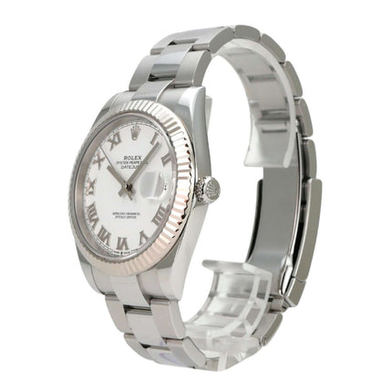 Rolex Datejust 41 Edelstahl Weißgold 126334 Weiß Römisch, Luxusarmbanduhr mit weißem Zifferblatt und Oyster-Armband