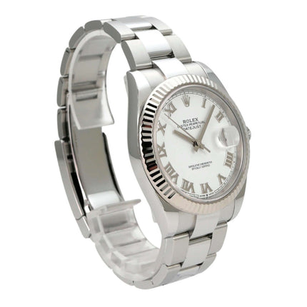 Rolex Datejust 41 Edelstahl Weißgold 126334 Weiß Römisch, Luxus Uhr mit weißem Zifferblatt und Oyster-Armband
