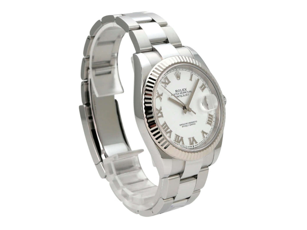Rolex Datejust 41 Edelstahl Weißgold 126334 Weiß Römisch, Luxus Uhr mit weißem Zifferblatt und Oyster-Armband
