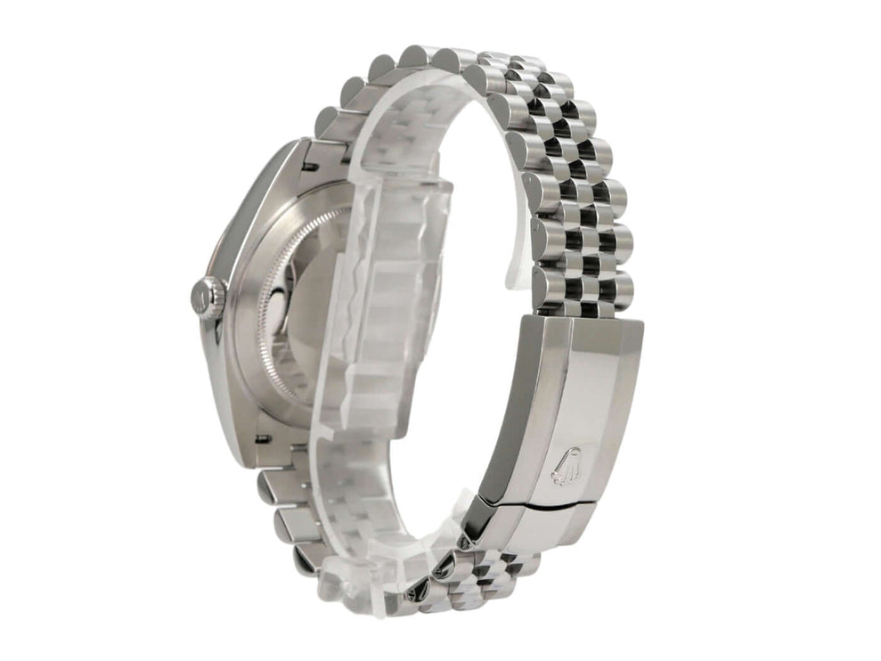 Rolex Datejust 41 Edelstahl Weißgold 126334 Weiß R Jubile-Band Ansicht von der Seite mit Jubilé Armband.