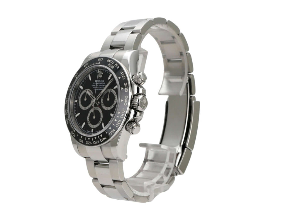 Rolex Daytona Edelstahl 126500LN Schwarz mit poliertem Edelstahlarmband und schwarzem Zifferblatt