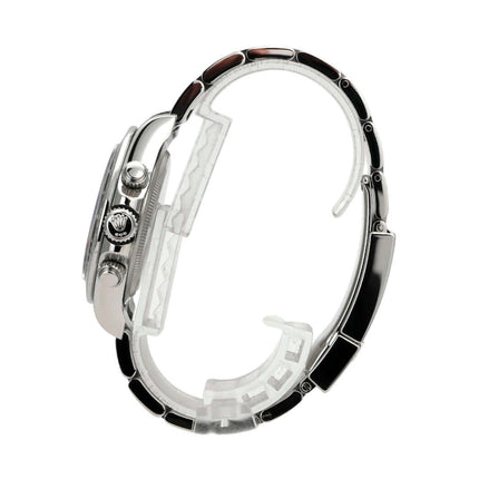 Rolex Daytona Edelstahl 126500LN Schwarz seitliche Ansicht, Gehäuse und Armband Details.