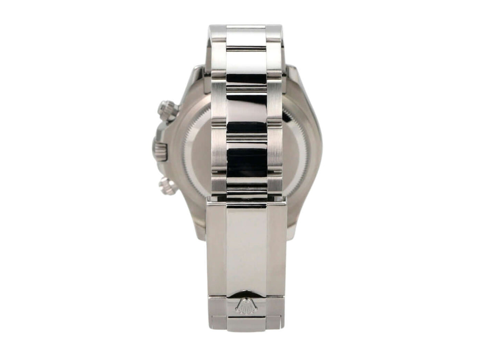 Rolex Daytona Edelstahl 126500LN Weiß seitliche Ansicht mit Oyster Edelstahl Armband