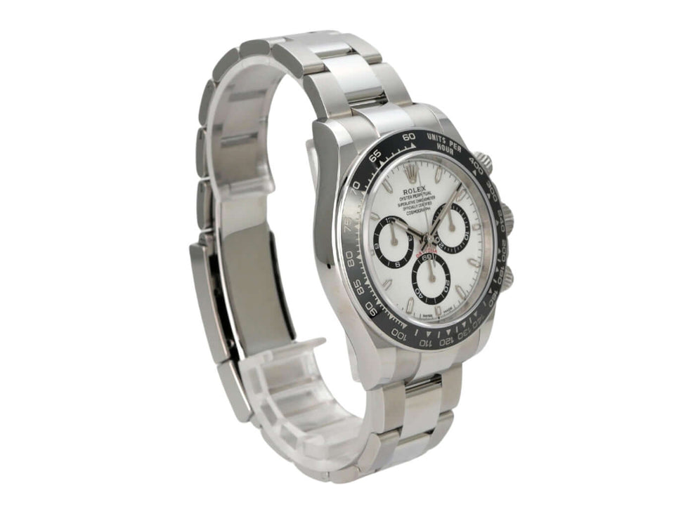 Rolex Daytona Edelstahl 126500LN Weiß mit weißem Zifferblatt und Keramikkrawatte