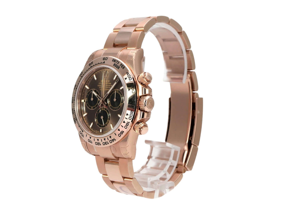 Rolex Cosmograph Daytona 126505 Everose-Gold Choco mit braunem Zifferblatt und 18 kt Everose-Gold Armband.