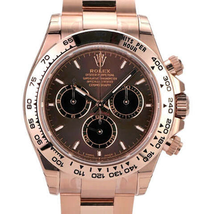 Rolex Cosmograph Daytona 126505 Everose-Gold Choco mit braunem Zifferblatt und 18 kt Everose-Gold Gehäuse.
