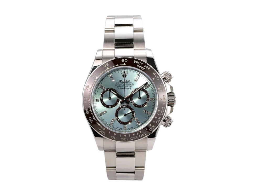 Rolex Daytona Platin 126506 Eisblau Diamant mit polierter Keramik und Eisblauem Zifferblatt