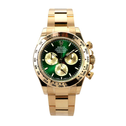 Rolex Daytona Gelbgold 126508 Grün mit grünem Zifferblatt, 18 kt Gelbgold, Oyster-Armband und Tachymeter-Lünette