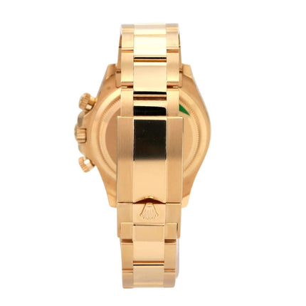 Rolex Daytona Gelbgold 126508 Grün Rückansicht mit 18 kt Gelbgold Oyster-Armband und Sicherheitsfaltschließe