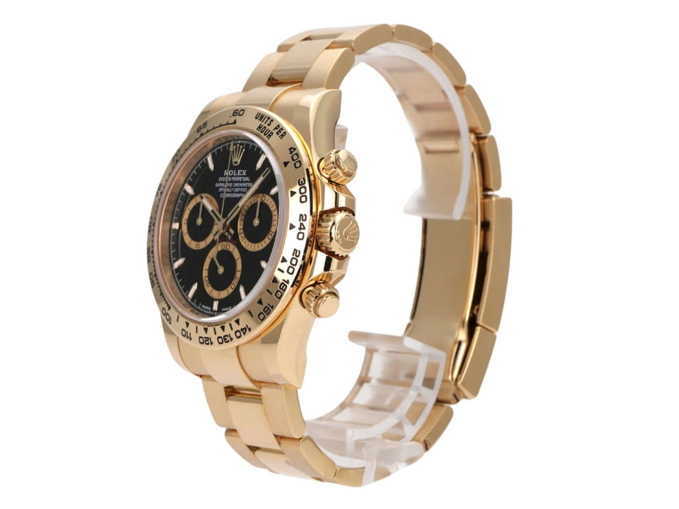 Rolex Daytona Gelbgold 126508 Schwarz, 40 mm Gehäuse, schwarzes Zifferblatt, 18 kt Gelbgold Armband