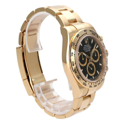 Rolex Daytona Gelbgold 126508 Schwarz seitliche Ansicht, 18 kt Gelbgold Armband und schwarzes Zifferblatt