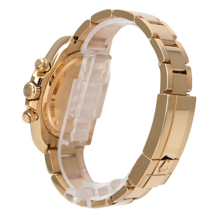 Rolex Daytona Gelbgold 126508 Schwarz, Seitensicht auf das Gelbgold-Armband und Gehäuse der Uhr.