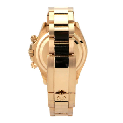 Rolex Daytona Gelbgold 126508 Schwarz, seitliche Ansicht des 18 kt Gelbgold Armbands und Gehäuses.