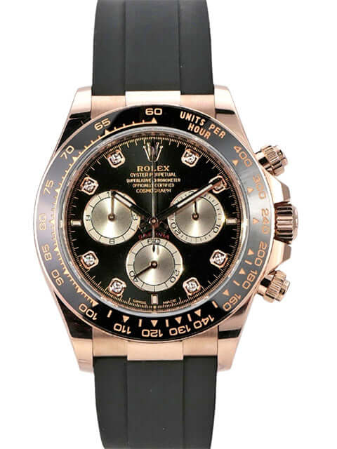 Rolex Daytona Everose-Gold 126515LN Schwarz Diamant Oysterflex auf schwarzem Armband