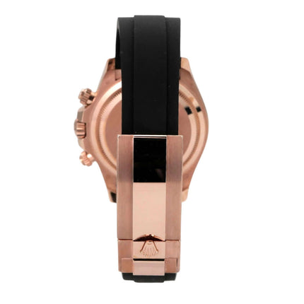 Rolex Daytona Everose-Gold 126515LN Schwarz Oysterflex, schwarze Rückansicht mit Faltschließe