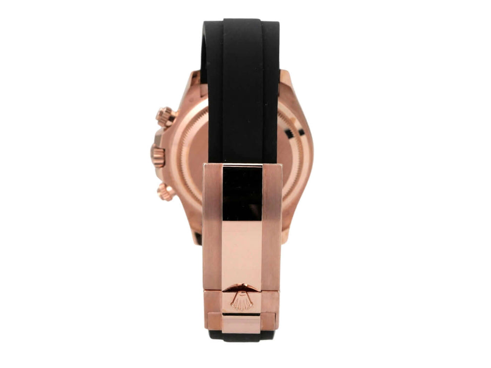 Rolex Daytona Everose-Gold 126515LN Schwarz Oysterflex, schwarze Rückansicht mit Faltschließe
