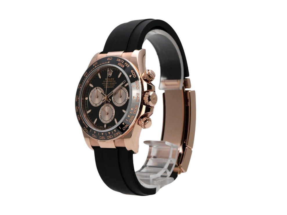 Rolex Daytona Everose-Gold 126515LN mit schwarzem Oysterflex-Armband und schwarzem Zifferblatt