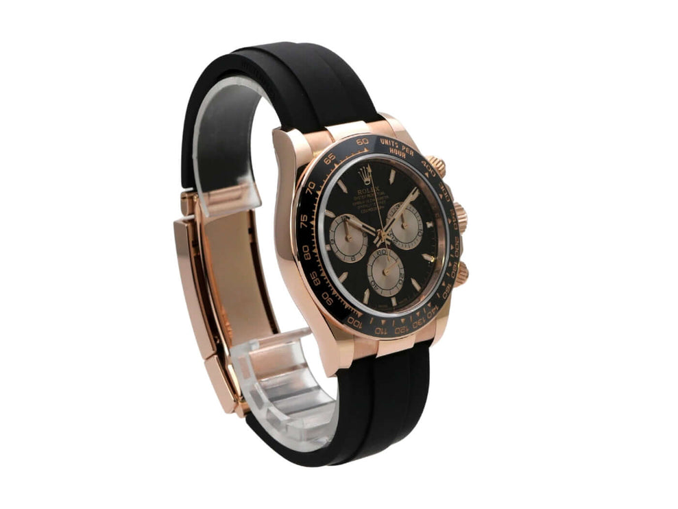 Rolex Daytona Everose-Gold 126515LN mit schwarzem Oysterflex-Armband und schwarzem Zifferblatt