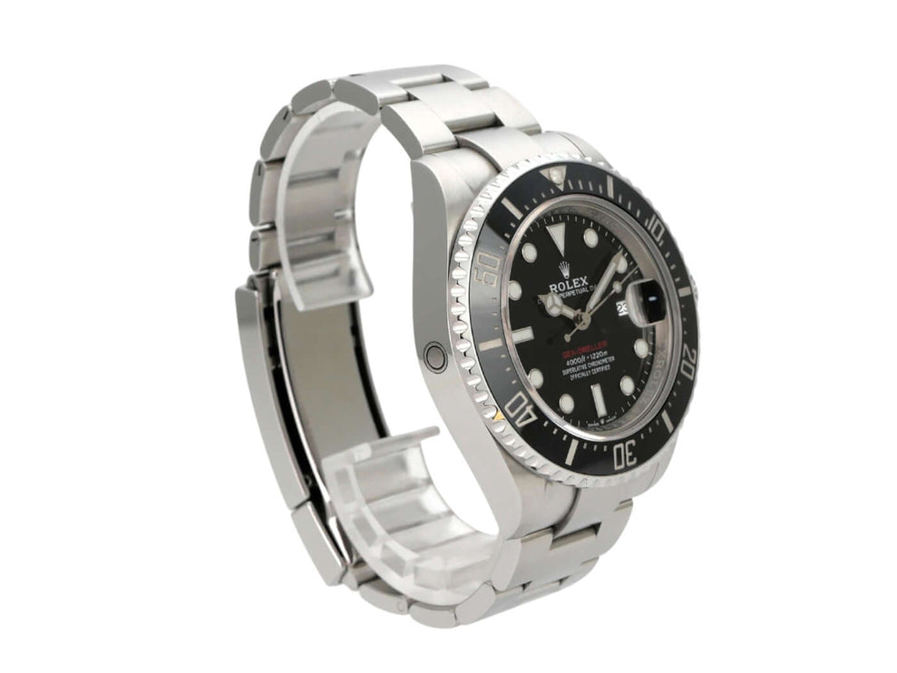 Rolex Sea-Dweller Ref. 126600 seitliche Ansicht mit schwarzem Zifferblatt und Edelstahlarmband