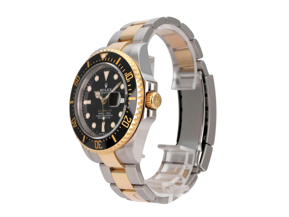 Rolex Sea-Dweller 4000 Ref. 126603 aus 2020 mit Edelstahl- und Gelbgoldgehäuse, schwarzem Zifferblatt, und Keramikunze.