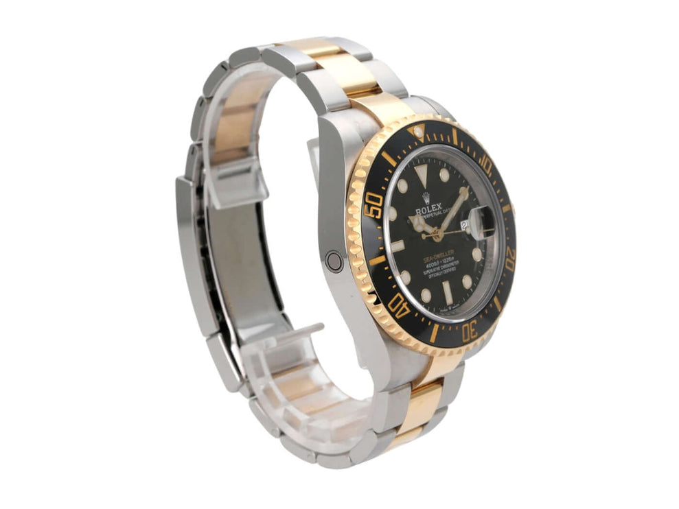 Rolex Sea-Dweller 4000 Ref. 126603, Edelstahl/Gelbgold Armbanduhr mit schwarzem Zifferblatt, 43 mm Gehäuse.