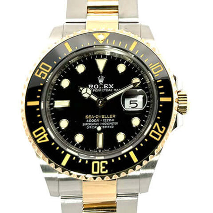 Rolex Sea-Dweller 4000 Ref. 126603 Edelstahl Gelbgold, schwarzes Zifferblatt mit Lünette und Leuchtindizes, Oyster-Armband.