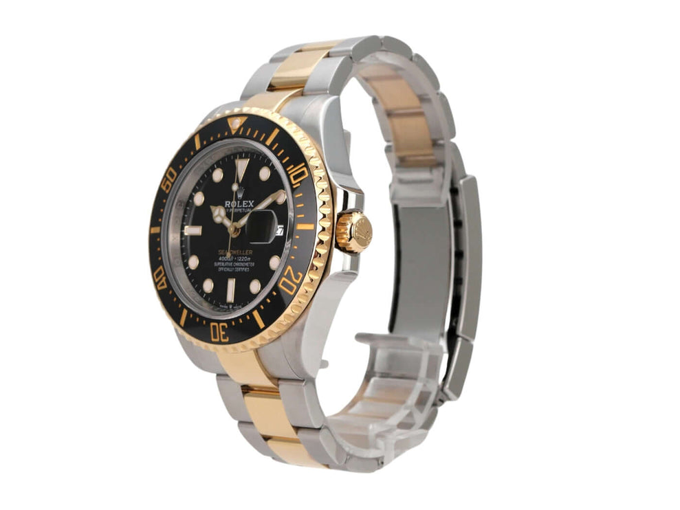 Rolex Sea-Dweller 4000 Ref. 126603 mit Edelstahl und Gelbgold, schwarzes Zifferblatt und drehbare Lünette.