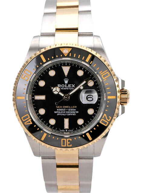 Rolex Sea-Dweller 4000 Ref. 126603 in Edelstahl und Gelbgold mit schwarzem Zifferblatt und Leuchtindizes.