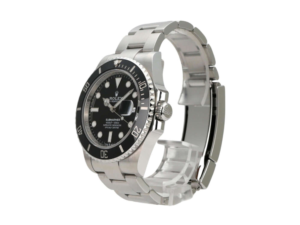 Rolex Submariner Date 126610LN mit schwarzem Zifferblatt und Edelstahlarmband, 41 mm Gehäusedurchmesser, 2022 Modell.