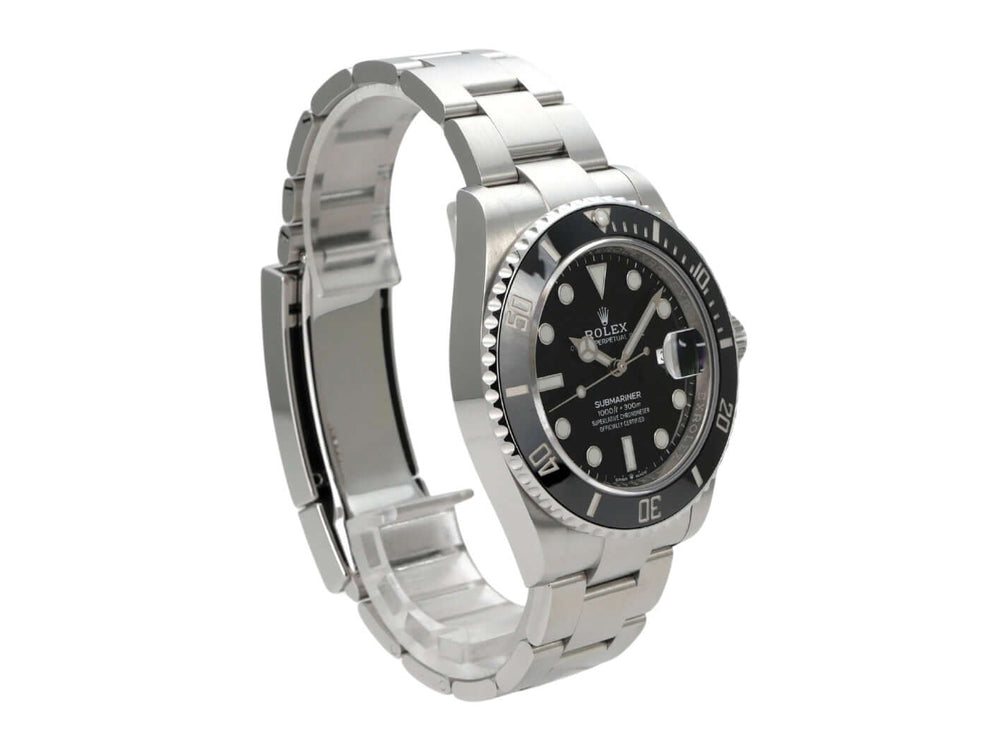 Rolex Submariner Date 126610LN Edelstahlarmband und schwarzes Zifferblatt, Gehäusedurchmesser 41 mm.