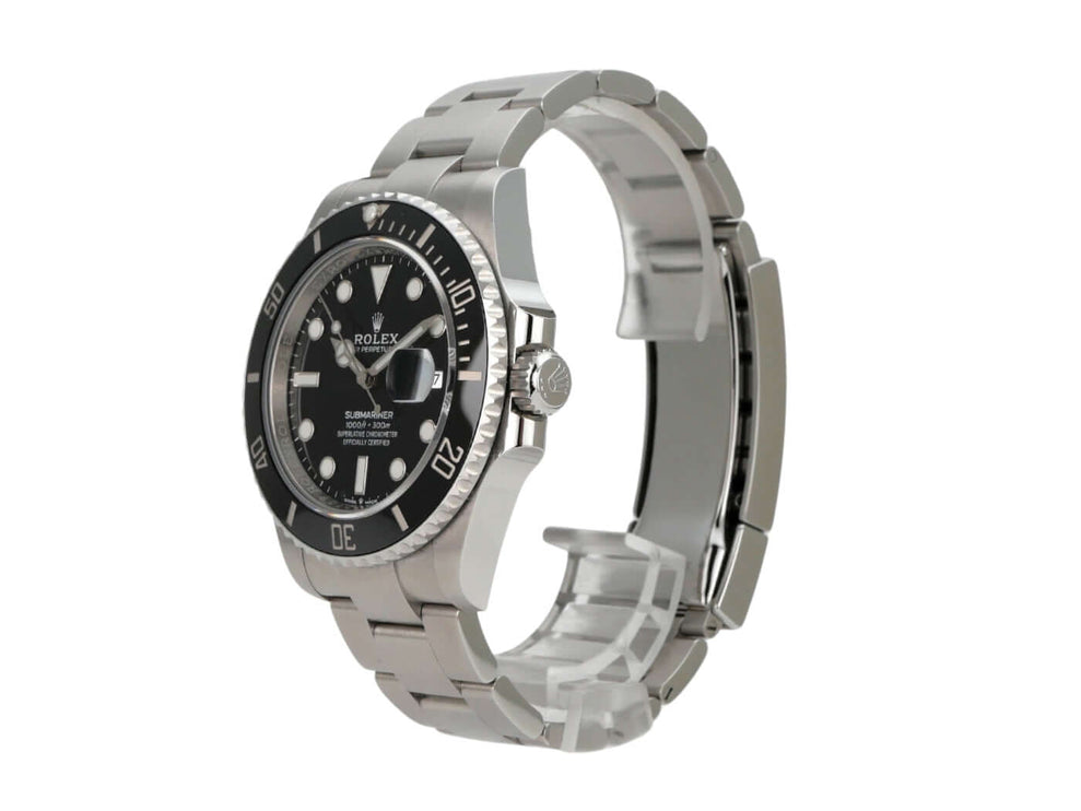 Rolex Submariner Date 126610LN in Edelstahl mit schwarzem Zifferblatt und drehbarer Keramikkante.