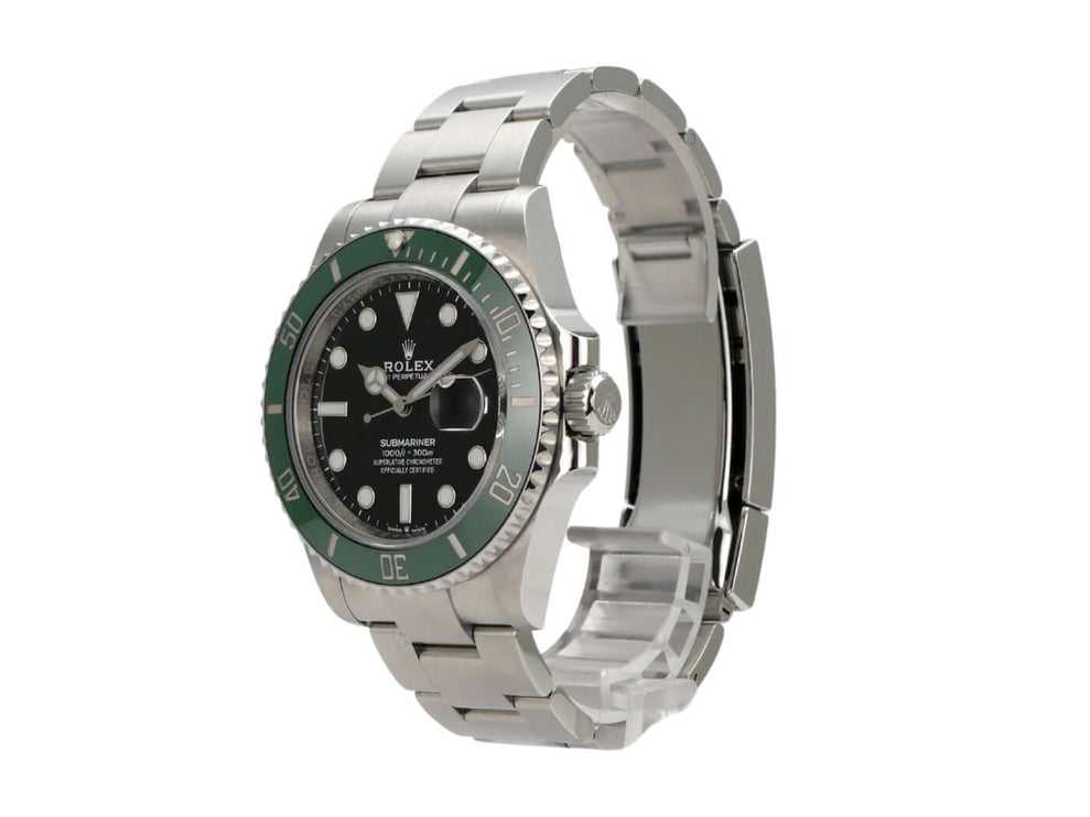 Rolex Submariner Date 126610LV in Edelstahl mit grüner Lünette und schwarzem Zifferblatt, 41 mm Gehäusedurchmesser.