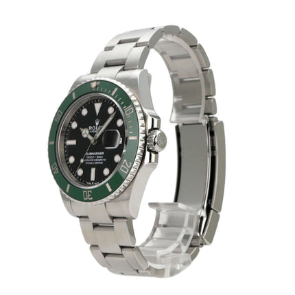 Rolex Submariner Date Edelstahl 126610LV mit schwarzem Zifferblatt und grüner Keramiklünette, Edelstahlarmband und Automatikwerk.
