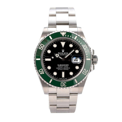 Rolex Submariner Date Edelstahl 126610LV mit grünem Keramik-Lünette, schwarzem Zifferblatt und Edelstahlarmband