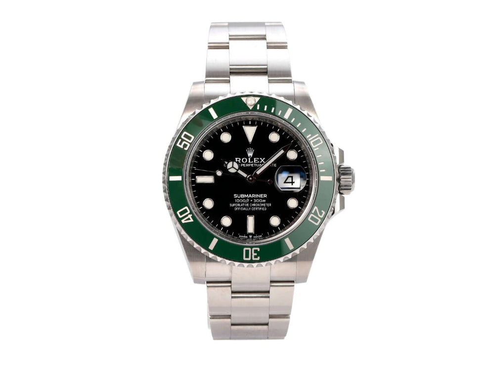 Rolex Submariner Date Edelstahl 126610LV mit grünem Keramik-Lünette, schwarzem Zifferblatt und Edelstahlarmband