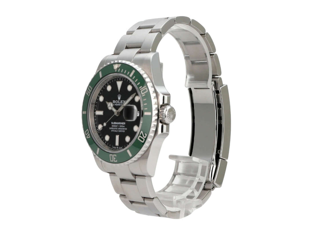 Rolex Submariner Date Edelstahl 126610LV mit grüner Keramiklünette, schwarzem Zifferblatt und Oyster-Armband