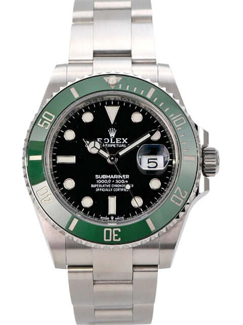 Rolex Submariner Date Edelstahl 126610LV mit grünem Keramikeinsatz und schwarzem Zifferblatt, Automatikwerk, und Oyster Armband.