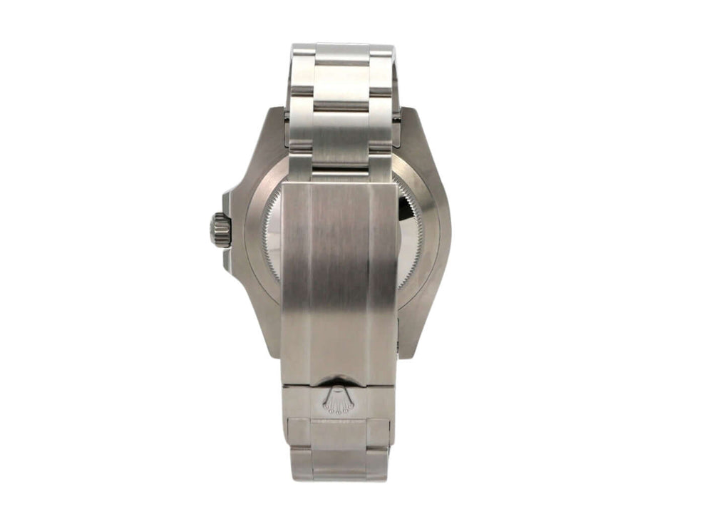 Rolex Submariner Date 126610LV, Edelstahlarmband von hinten, polierte und satinierte Oberfläche.
