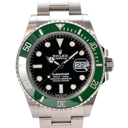 Rolex Submariner Date Edelstahl Ref. 126610LV mit grünem Keramikeinlage und schwarzem Zifferblatt.