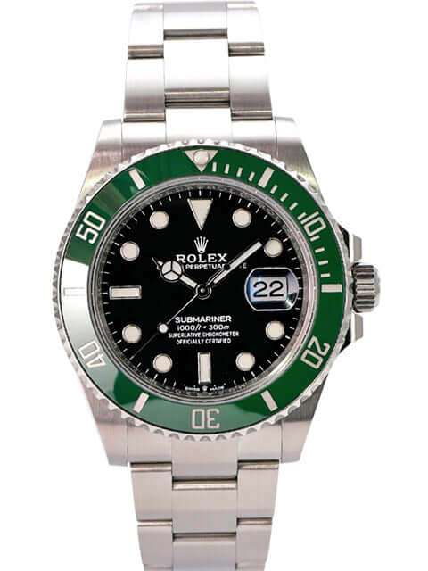 Rolex Submariner Date Edelstahl Ref. 126610LV mit grünem Keramikeinlage und schwarzem Zifferblatt.