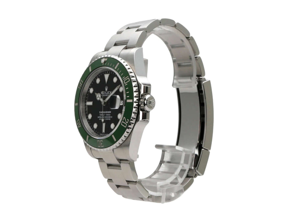 Rolex Submariner Date Edelstahl Ref. 126610LV mit grünem Keramikring und schwarzem Zifferblatt, poliertes Edelstahlarmband
