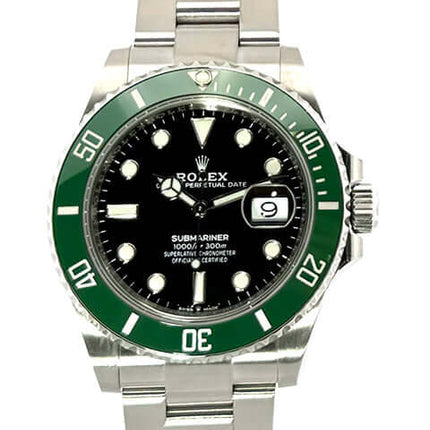 Rolex Submariner Date Edelstahl 126610LV mit grünem Keramik-Lünette und schwarzem Zifferblatt, poliertes und satiniertes Edelstahlarmband