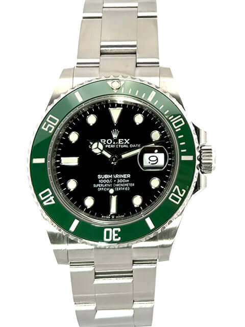 Rolex Submariner Date Edelstahl 126610LV mit grünem Keramik-Lünette und schwarzem Zifferblatt, poliertes und satiniertes Edelstahlarmband