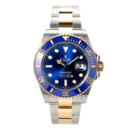 Rolex Submariner Date 41 Edelstahl Gelbgold 126613LB mit blauem Zifferblatt und 18 Karat Gelbgold-Lünette.